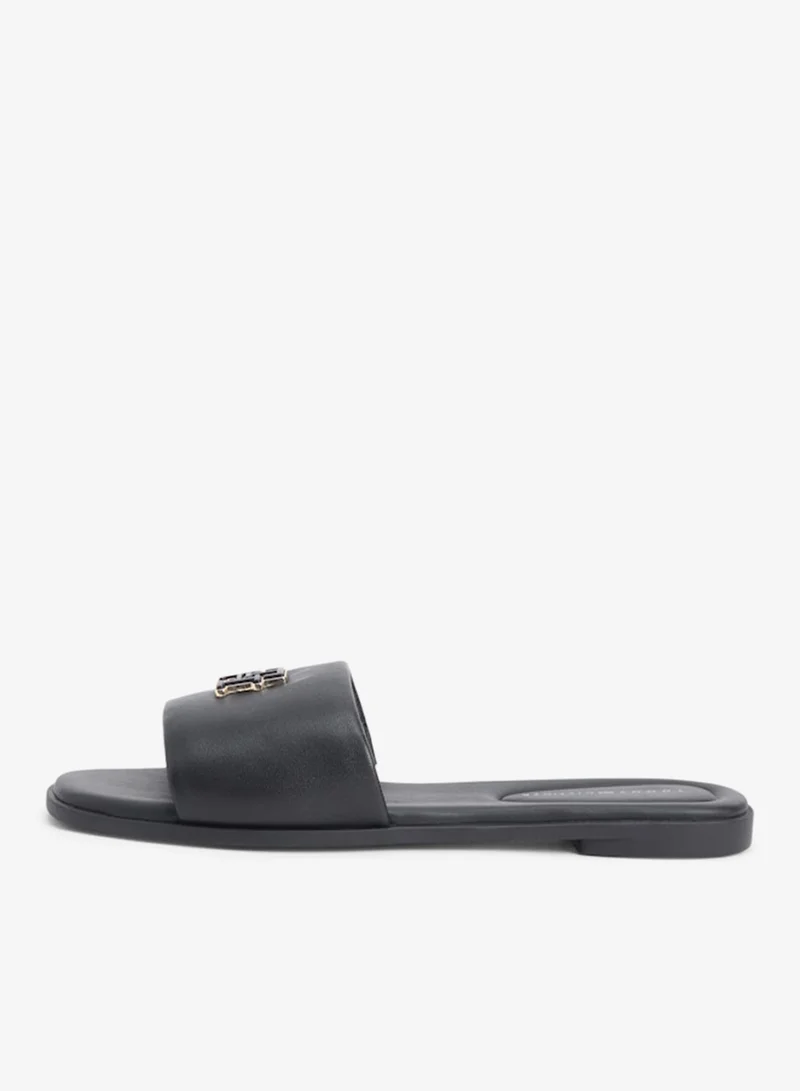 TOMMY HILFIGER Leather Monogram Strap Mules
